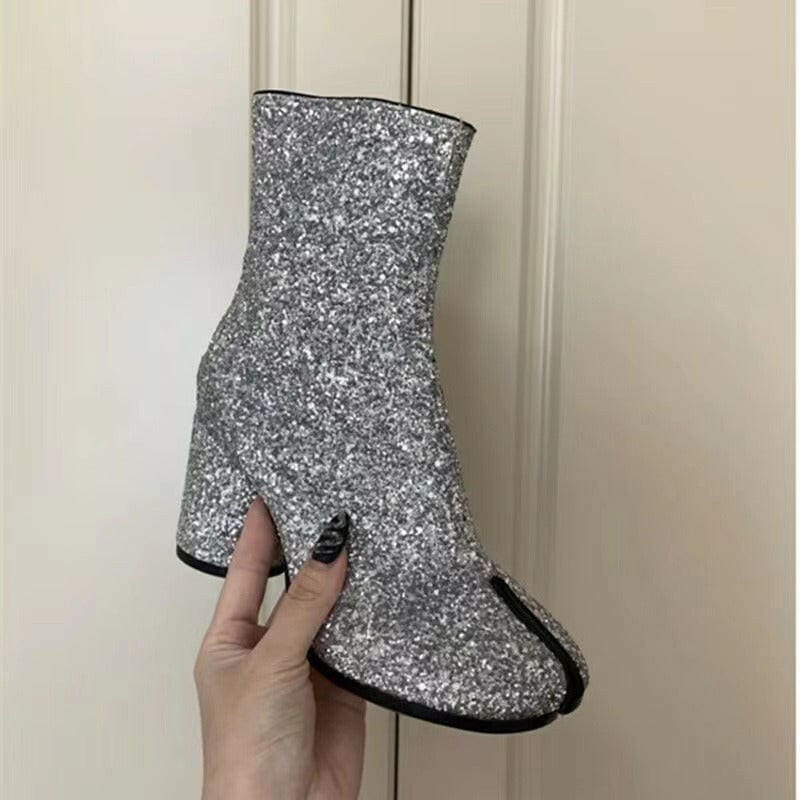 Ladies Split Toe Tabi Boots with 8cm Block Heel sequin / 35