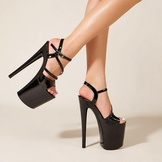 Ladies Strappy High Platform Heel Crossover Shoes Black / 35