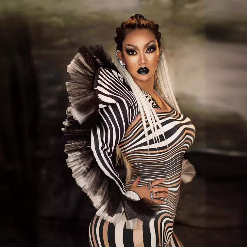 Ladies Striped Zebra Head Performance Costume Nightclub Wear