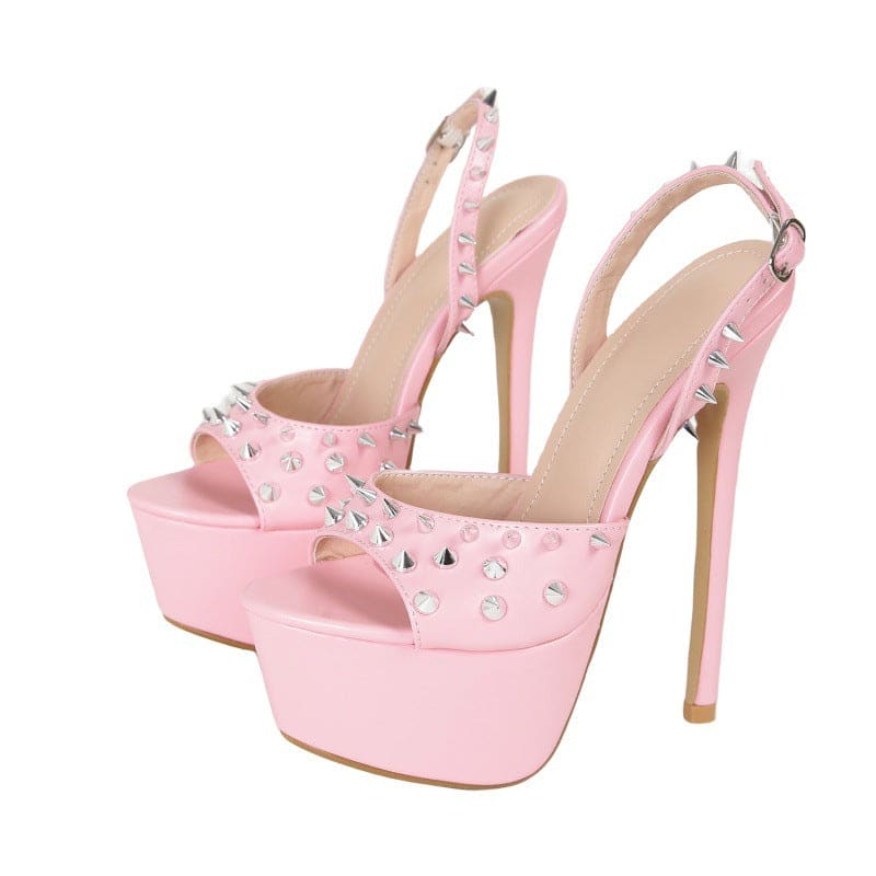 Ladies Studded Open Toe, Platform Heel Sandals With Ankle Fastening - Pleasures and Sins   Pleasures and Sins