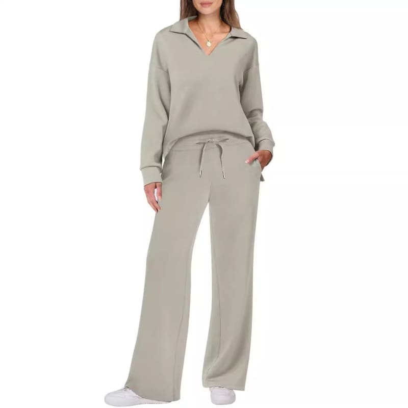 Ladies two piece casual sports suit long-sleeved V-neck