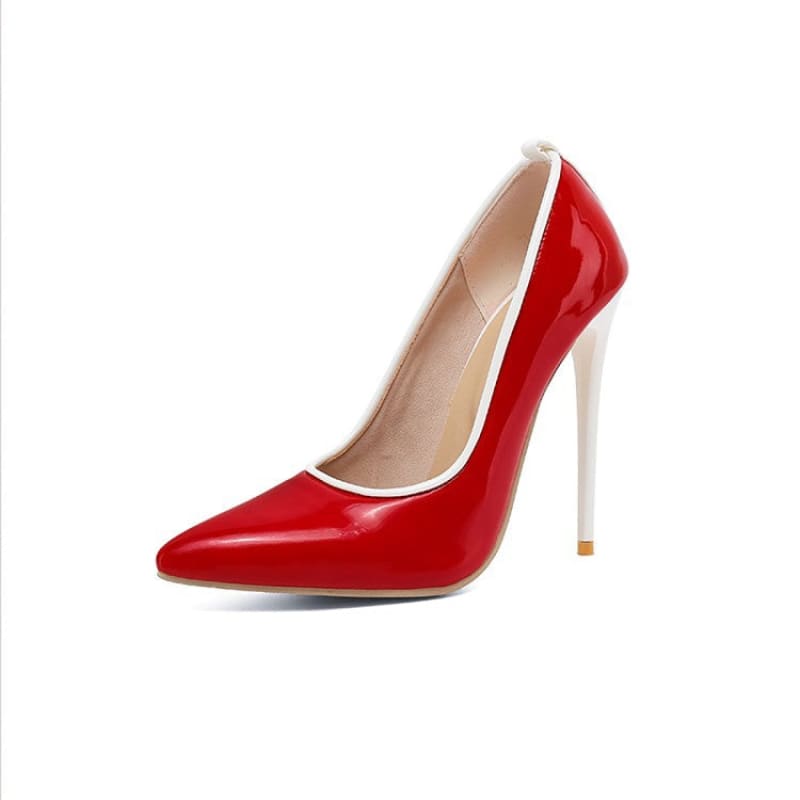 Large Matching Pointed Toe Stiletto Heel Shoes Red / 34