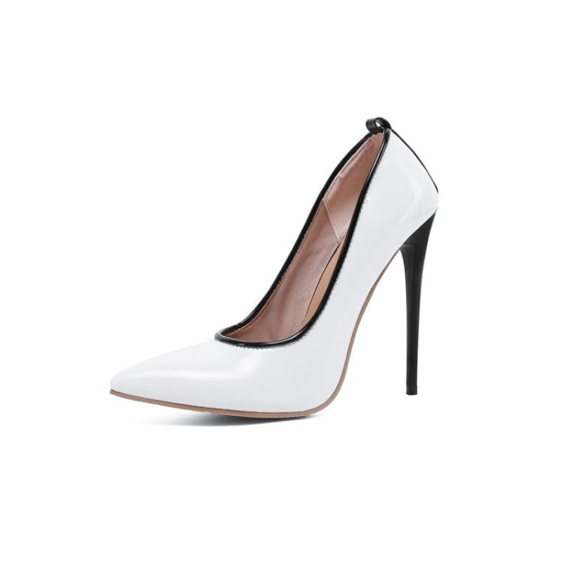 Large Matching Pointed Toe Stiletto Heel Shoes White / 34