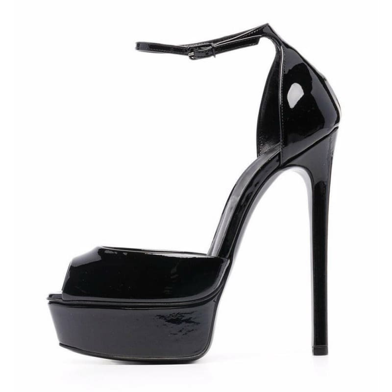 Large Sexy Black Unisex High Heel Fish Mouth Sandals Black