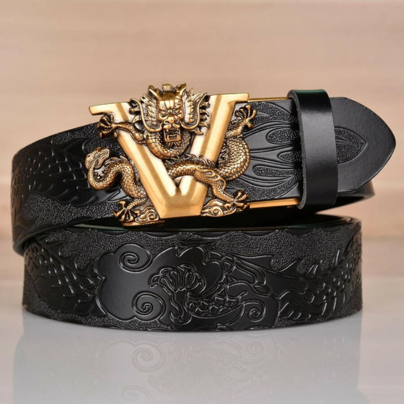 Leather Ethnic Style Belt with Personalized Dragon Pattern