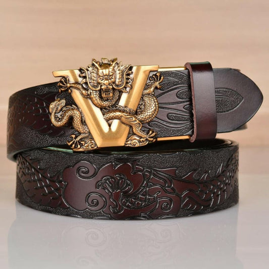 Leather Ethnic Style Belt with Personalized Dragon Pattern