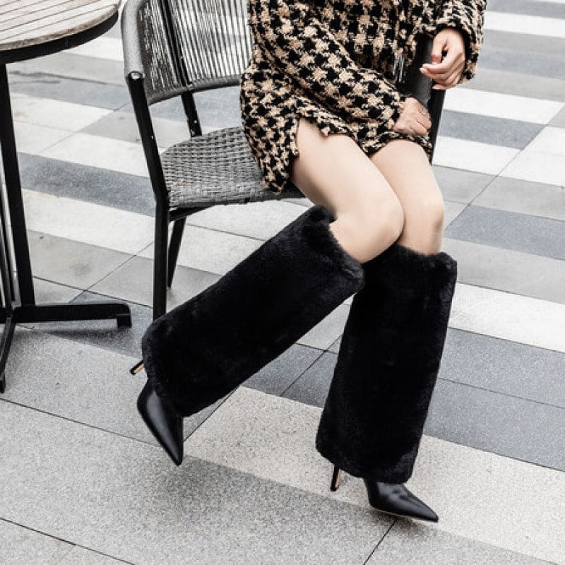 Leather Winter Stiletto Heel Woolen Tube Women’s Fashion