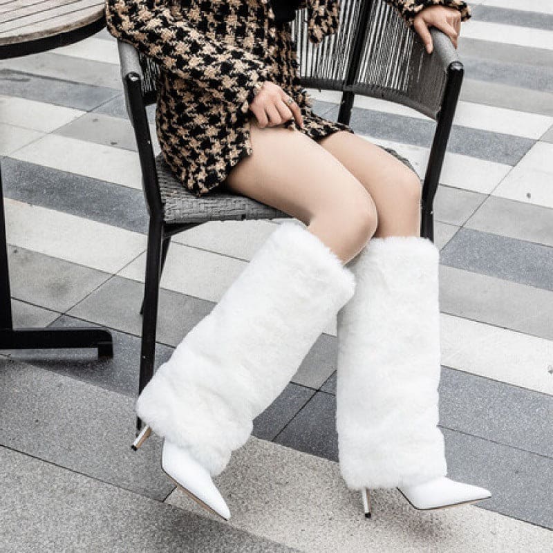 Leather Winter Stiletto Heel Woolen Tube Women’s Fashion