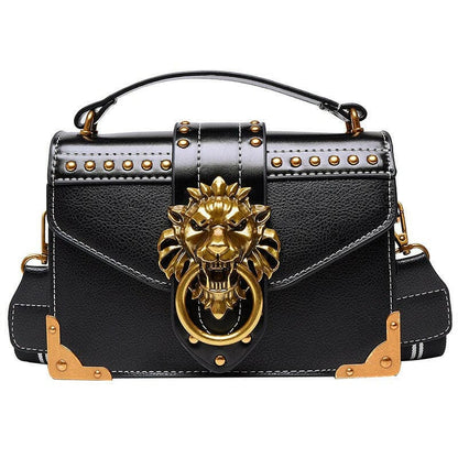 Lions Head Studded Handbag Single Shoulder Crossbody black