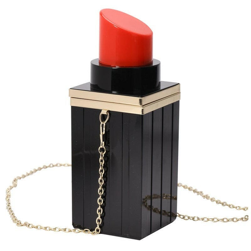 Lipstick Shape Hand Held Shoulder Evening Bag black