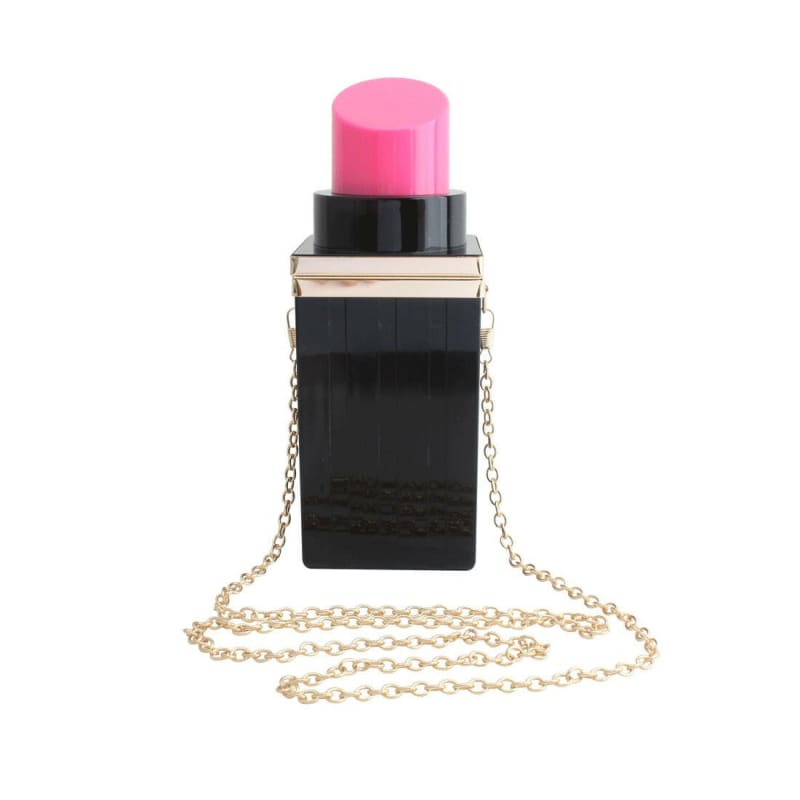 Lipstick Shape Hand Held Shoulder Evening Bag Black/Pink