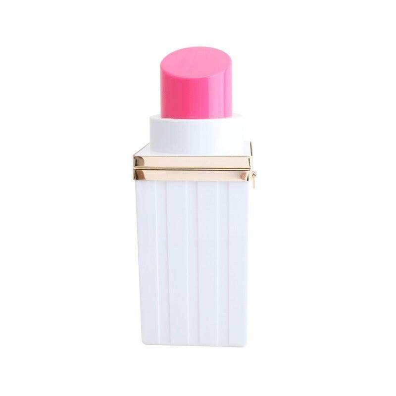 Lipstick Shape Hand Held Shoulder Evening Bag White/Pink