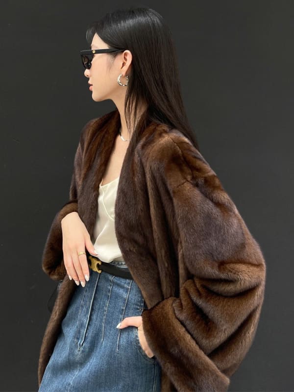 Long Elegant Luxury Warm Soft Brown Faux Mink Coat