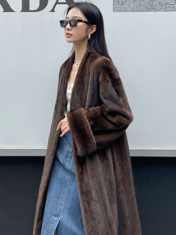 Long Elegant Luxury Warm Soft Brown Faux Mink Coat