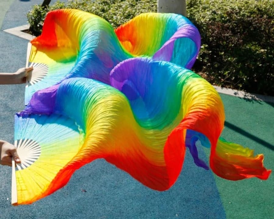 Rainbow Gay Pride Long Silk Bamboo Folding Fan For Stage