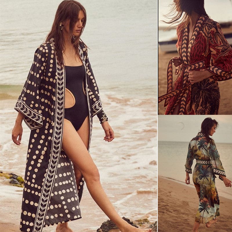 Long Sleeve Beach Kimono With Belt And Wide Arms Stunning
