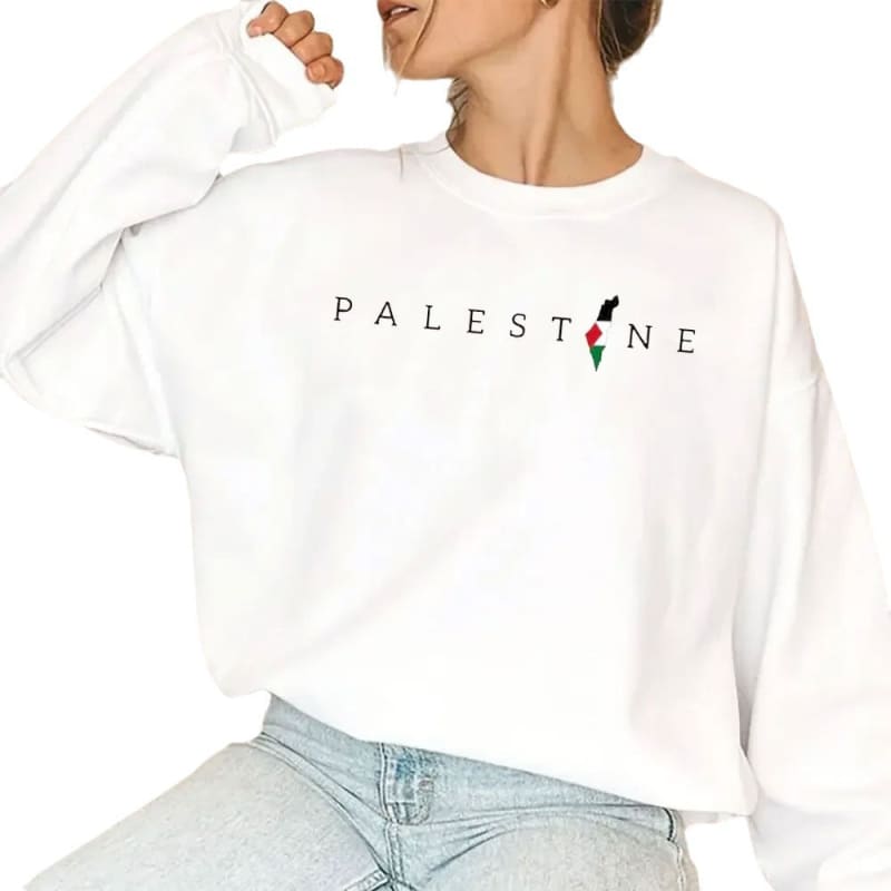 Long Sleeve Palestine Map Printed Sweatshirt With Round Neck