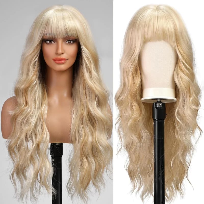 Long Wavy 24 Inch Synthetic Wig with Bangs Heat Resistant