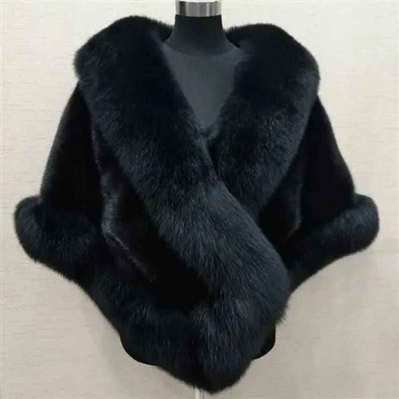 Luxurious black fur wrap or shawl with a wide collar.