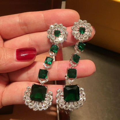 Luxurious Green Square Earrings with Cubic Zirconia