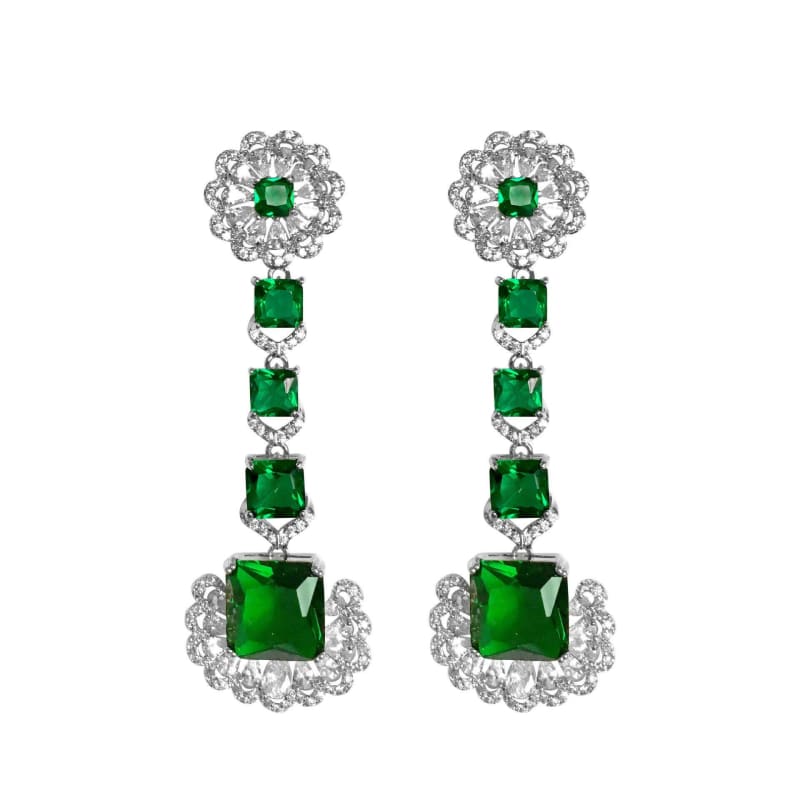 Luxurious Green Square Earrings with Cubic Zirconia