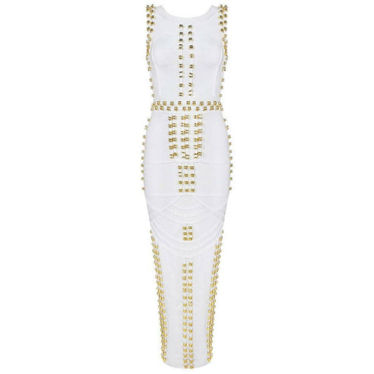 Luxury Bead Slim Fit Elegant Split Bandage Dress white / S