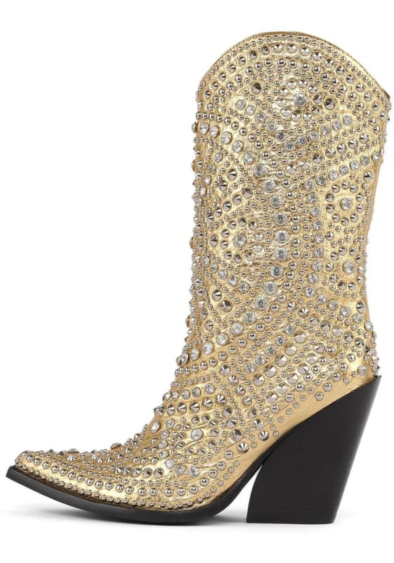 Luxury Crystal Encrusted Western Boots for Women gold / 35