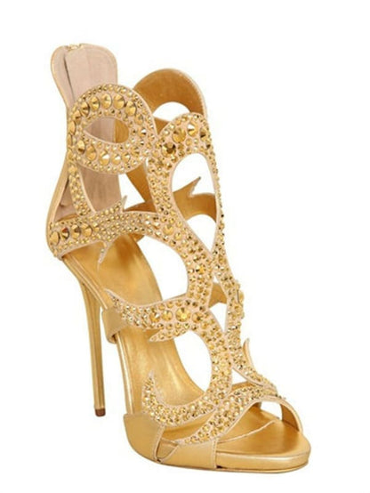 Luxury High Heel Party Shoes Gold Champagne Sandals Golden