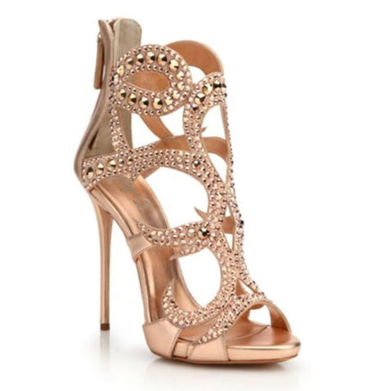 Luxury High Heel Party Shoes Gold Champagne Sandals Rose