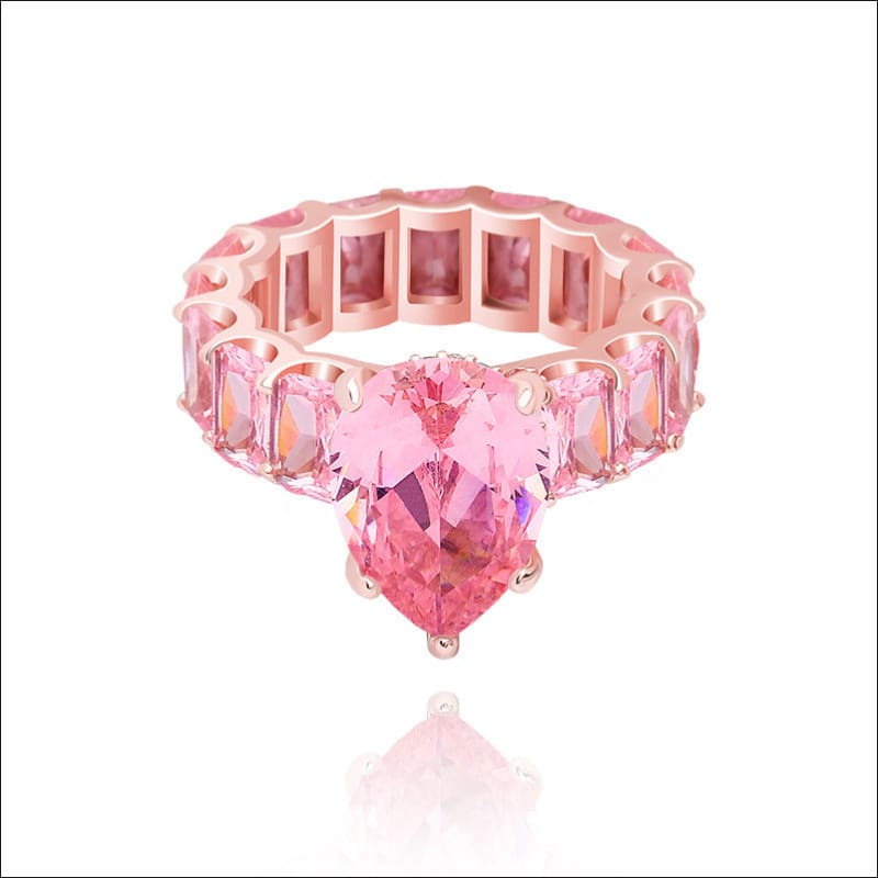 Luxury Iced Bling Water Drop Pinky Baguette Ring Pink