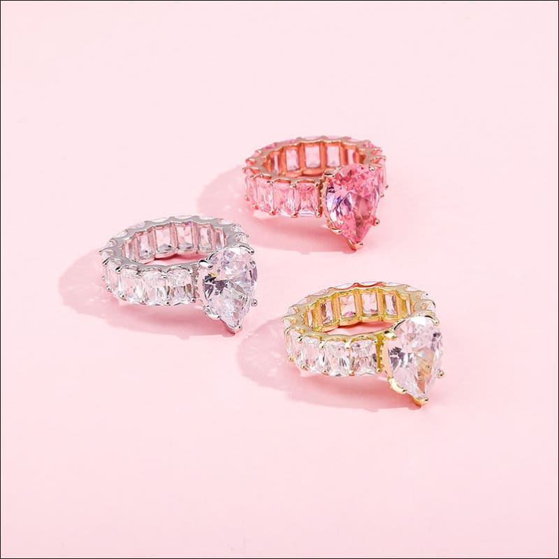 Luxury Iced Bling Water Drop Pinky Baguette Ring