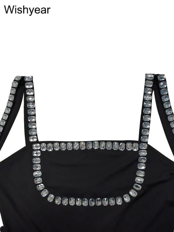 Luxuriöser Jumpsuit mit Handschuhen Sexy Backless Strass