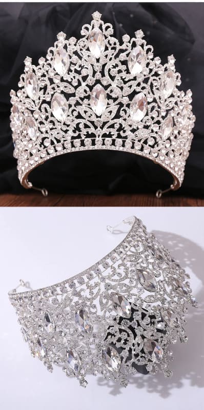 Luxury Royal Crown Tiara with Crystals and Filigree Designs, a stunning diamond round crown.