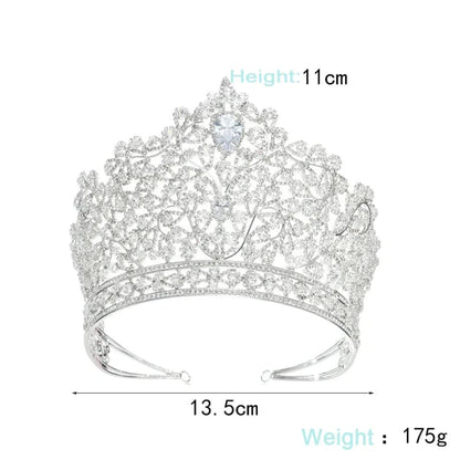 Luxury Zirconia Large Bridal Crown Crystal Tiara Zirconia