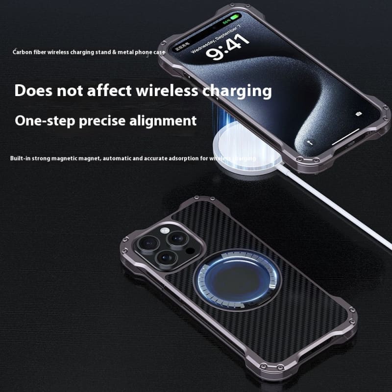 Magnetic Metal Carbon Fiber Rotating Bracket Phone Case