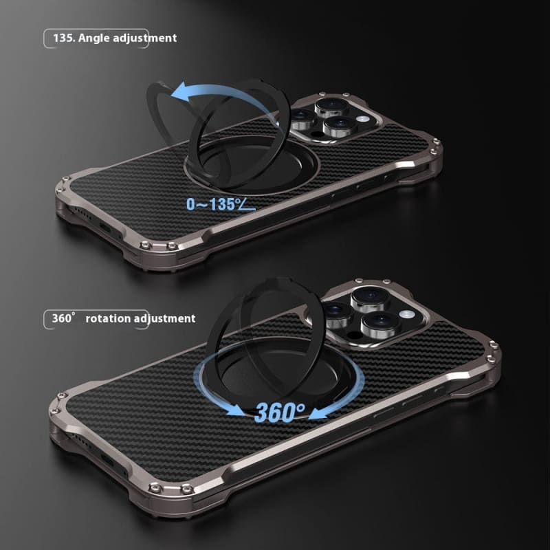 Magnetic Metal Carbon Fiber Rotating Bracket Phone Case
