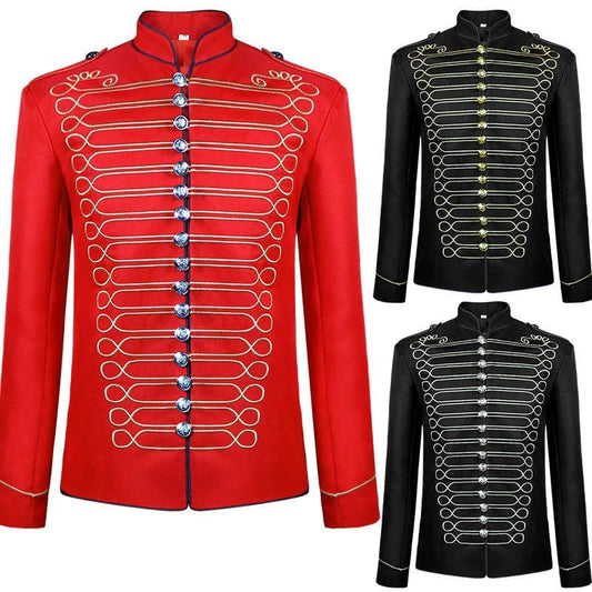 Military-style jacket with ornate gold braiding across the chest.