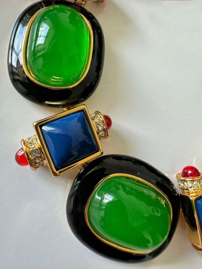 Medieval Retro Emerald Glass Exaggerated Necklace