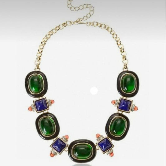 Medieval Retro Emerald Glass Exaggerated Necklace