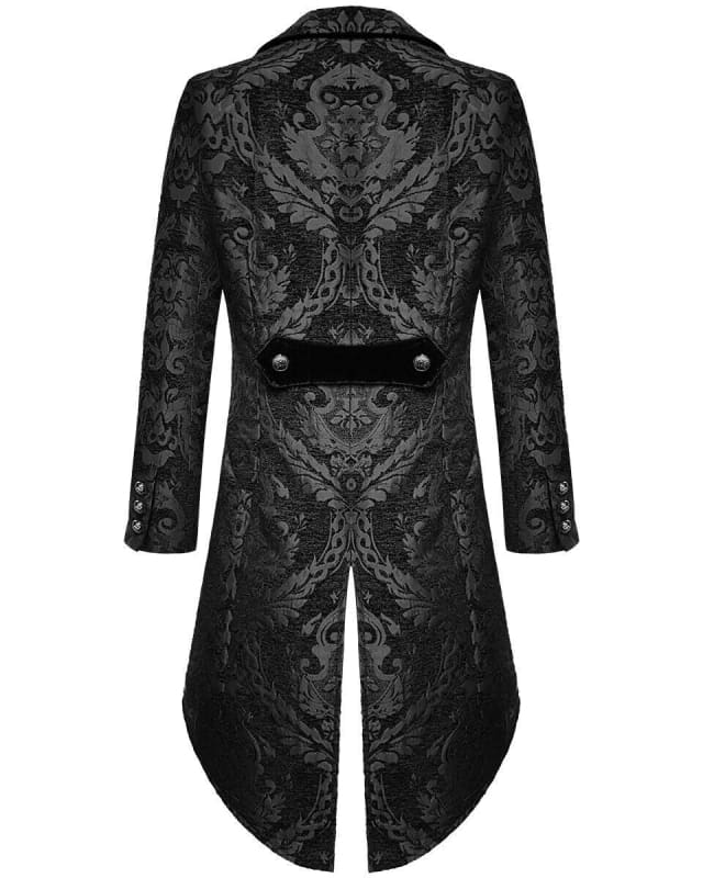 Men's Gothic Steampunk Tail Jacket Black Brocade Brocade Wedding Coat - Pleasures and Sins