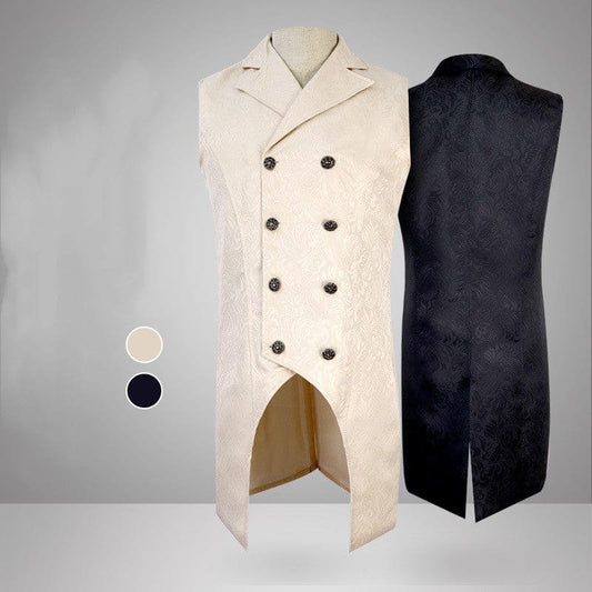Men's Gothic Steampunk Tuxedo Jacquard Double Breasted Waistcoat Tailcoat - Pleasures and Sins