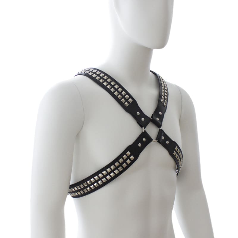 Men's Leather Bondage Binding Strap Black Multi-stud Harness - Pleasures and Sins