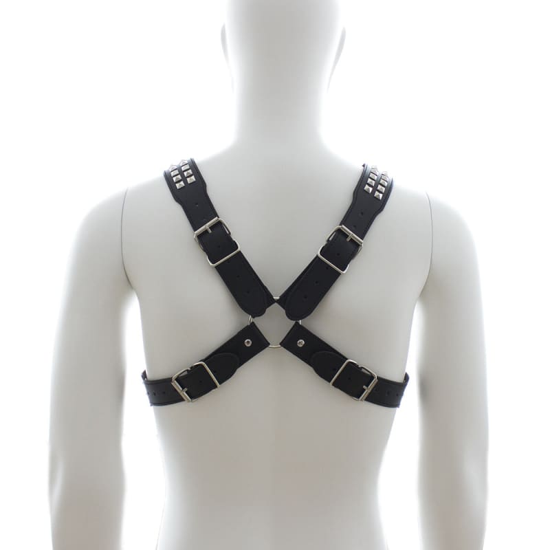 Men's Leather Bondage Binding Strap Black Multi-stud Harness - Pleasures and Sins