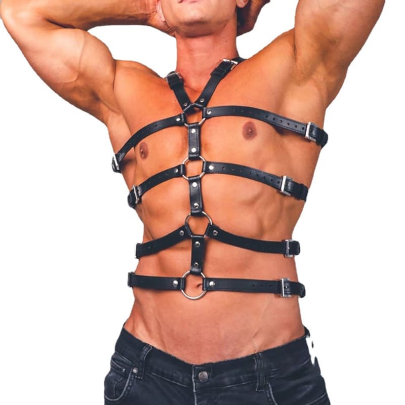 Men’s Sexy Leather Bondage And Discipline Harness - Black
