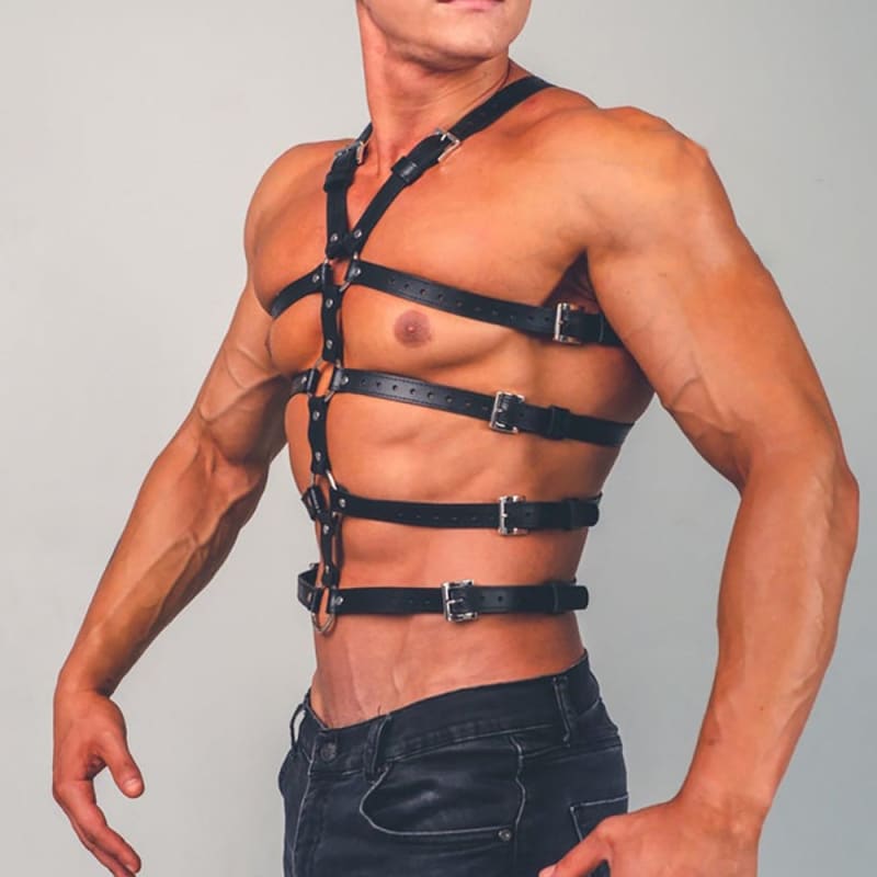 Men’s Sexy Leather Bondage And Discipline Harness - Black