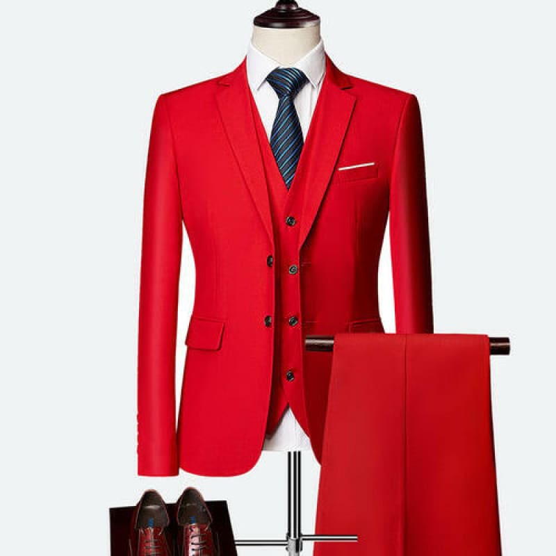 Mens Slim Fit Formal Suit in Stunning Colours red / M