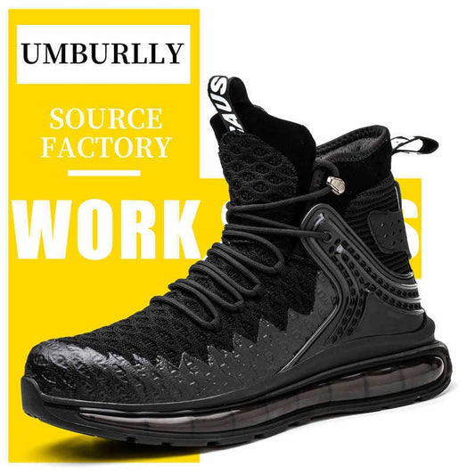 Black high-top athletic sneaker with a textured upper and chunky sole.