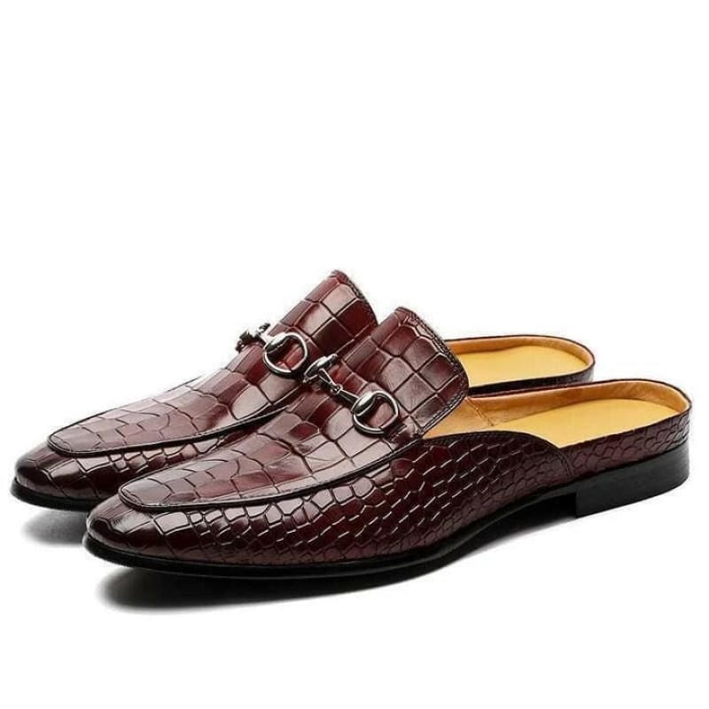 Mens Backless Moccasin Loafers Versatile Shoes Cherry