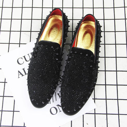 Mens Beautiful Rhinestone Spike Studded Loafers