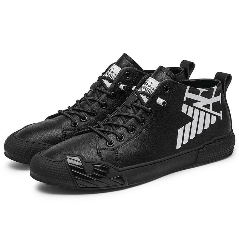 Mens Black Printed High Top Sneakers Skateboard Shoes Black